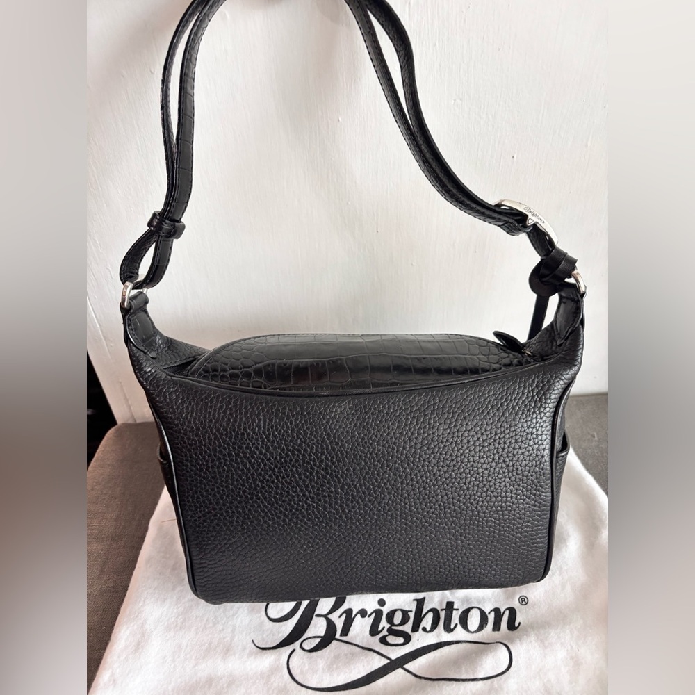 New Without Tags Brighton Monalisa Black Leather Shoulder Bag Purse - Picture 3 of 12